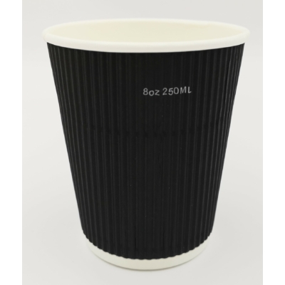 500db-Ripple fekete 8oz-250/200ml-es papír pohár + Műanyag tető 80mm fehér