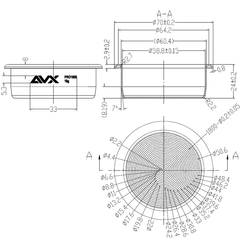 AVX PRO 1800 58mm 18g-os Precíziós Szűrőkosár