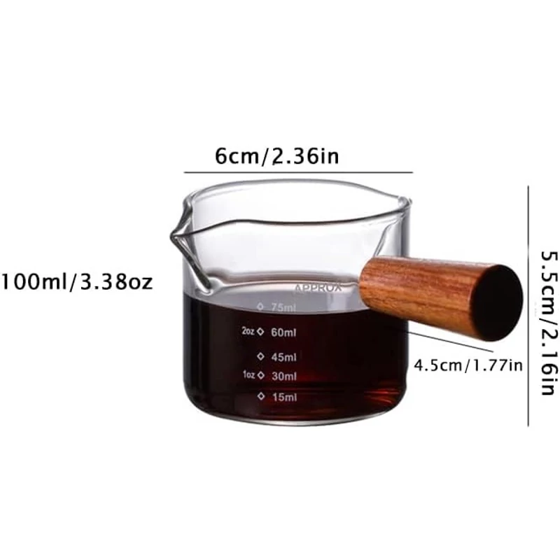 AVX 3111 75ml-es dupla csőrű üveg mérőpohár Fa fogantyűval