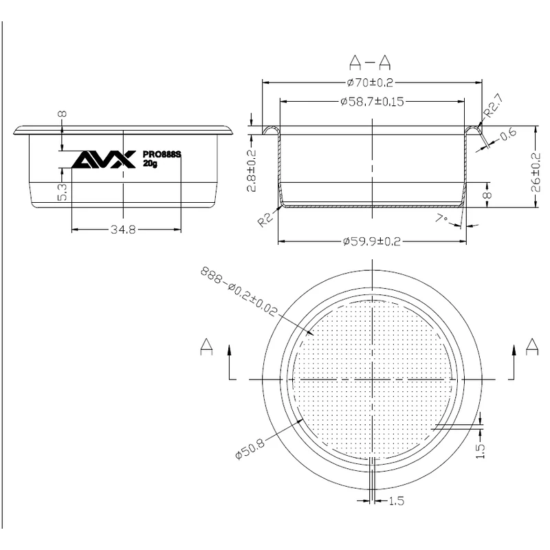 AVX PRO 888S 58mm 20g-os  Precíziós Szűrőkosár