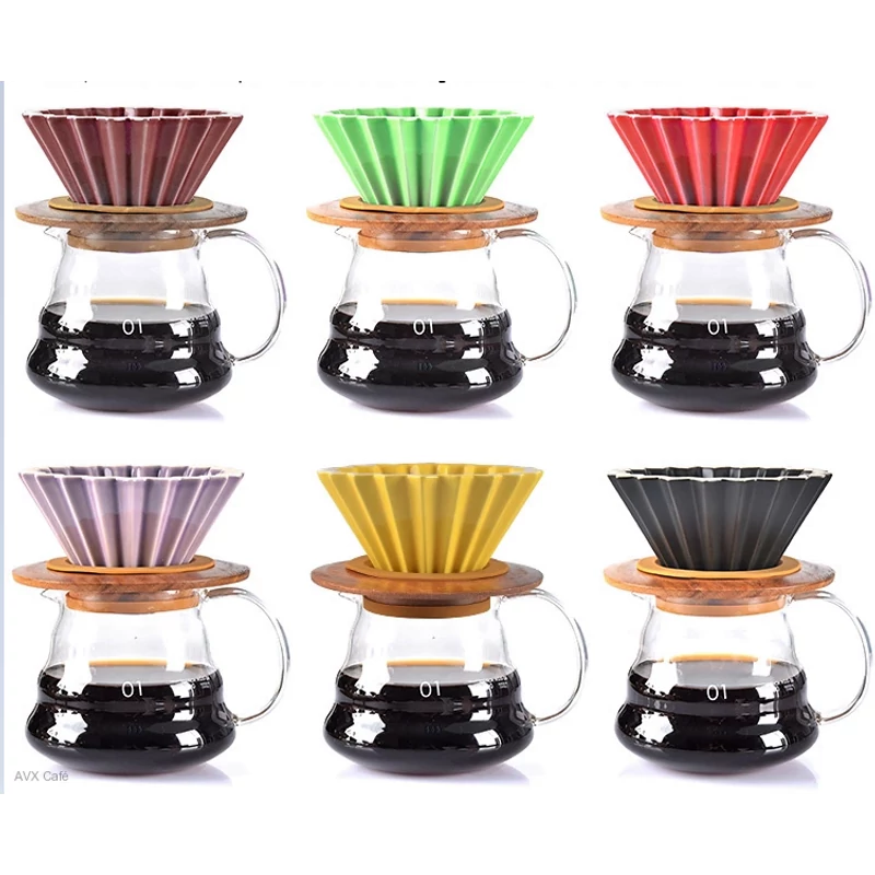 AVX-CDC001--2 személyes kerámia dripper+fa tartó-rózsaszín