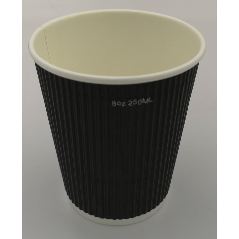 500db-Ripple fekete 8oz-250/200ml-es papír pohár + Műanyag tető 80mm fehér